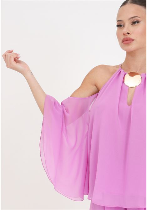 Pink women's blouse with decorative necklace SIMONA CORSELLINI | P24CPBL007-01-TGEO00010673